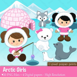 Arctic girls - Digital paper and clip art set - Digital Download