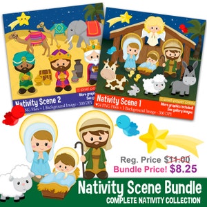 Nativity Clipart Bundle - Christmas Clip Art Bundle - Digital Download - Printable Graphics - Digital Illustration - PNG files