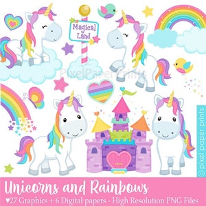 Unicorns and Rainbows Clipart - Unicorn PNG - Graphics for personal and commercial use - For crafts, Printables, Sublimation products & more