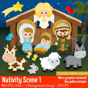 Nativity Scene Clip Art - Part 1 Nativity clipart - Christmas - Graphics - Printable - Digital Download - PNG files