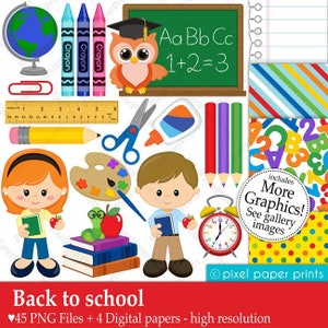 Schulclipart - Schulbedarf - Digitaler Download - Digitale Aufkleber - Druck- und Schnittdatei - Pädagogische Aktivitäten - Druckbar