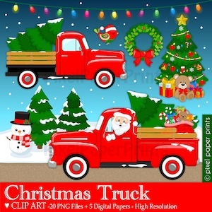 Christmas Truck - Christmas clip art - Digital Download