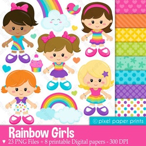 Rainbow clipart - RAINBOW GIRLS - Clip art and Digital Paper Set