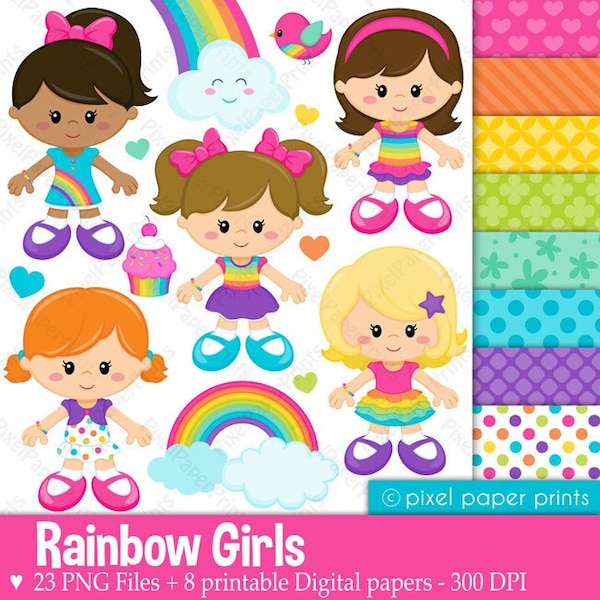 Rainbow clipart - RAINBOW GIRLS - Clip art and Digital Paper Set