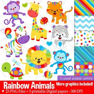 Rainbow Animals Clipart - Rainbow colors - Cute Animals Graphics - Digital - Printable art for crafts, sublimation, stickers, decor and more