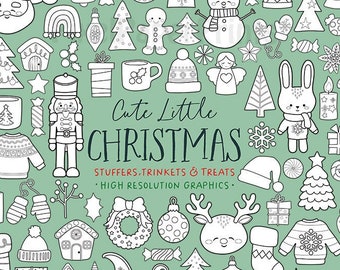 Christmas Digital Stamps - Cute Little Christmas - Clip art - Line Art - Coloring pages - Graphics for crafts, cards and more - PNG & JPG