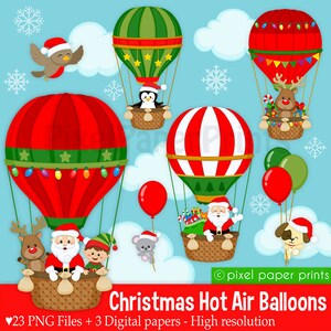 Christmas Hot Air Balloons Clip Art - Christmas clipart - Digital clip art - Digital Download