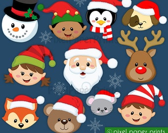 Christmas Faces Clipart - Christmas clip art - Head -  Digital Download - Printable