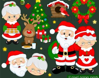 サンタクロースとミセス・クロースのクリップアート：クリスマス