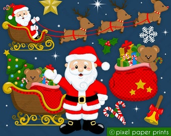 Santa Claus Clip Art - Christmas clipart - Graphics for sublimation, christmas cards, crafts, stickers, invitations & more -Instant Download