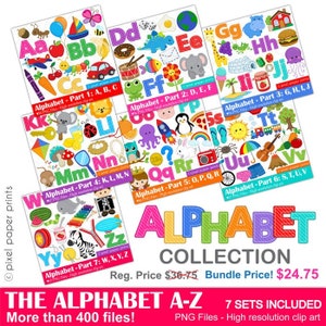 Complete Alphabet Clipart Bundle | Full-Color PNGs from A to Z | Instant Download for Educational Materials & Crafts