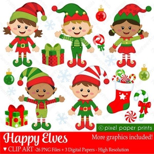 Elf Clip Art - Christmas Elf - Happy Elves -Digital Download - Christmas - PNG - For crafts, sublimation, cards, DIY, clothes & more