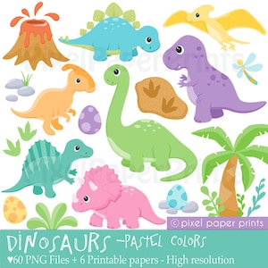 Baby Dinosaurs Clip Art Pastel Colors Clipart and Digital paper set Dinosaur Clip art Digital download image 1