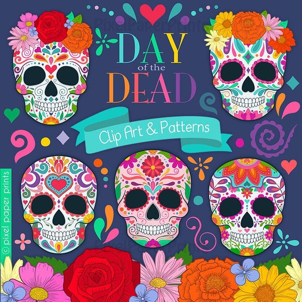 Day of the Dead clipart - Sugar Skull - Dia de los muertos - Clip art - Digital Download