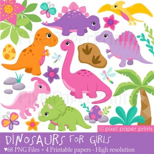 Dinosaur clipart - Dinosaurs for girls - Clip Art - Girly Dinosaurs - Digital Download - Cute dinosaur graphics - PNG - Sublimation graphics