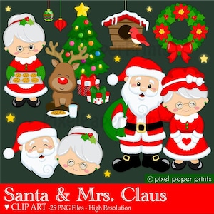 Santa and Mrs. Claus Clip Art - Christmas clipart - Santas Wife Digital Images - Instant download - Printable - PNG files