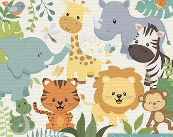 Safari Animals Clip art - Cute animals - clipart - Jungle Clip Art - Digital download - Jungle Animals Digital Stickers - Digital Art