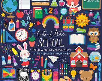 School PNG - Cute Little School Clipart - Over 250 graphics - School supplies - Bulletin Board - Back to school - Digital Download