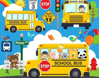 School Bus Clip art- Clip Art - School Bus Graphics - Printable - Digital - Instant Download - PNG - Sublimation graphics - High quality