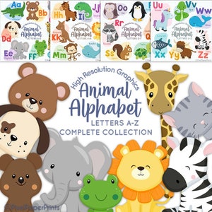 Animal Alphabet - Complete collection LETTERS A TO Z - Clipart and Digital Paper Set - Cute ABC Clip Art - Digital Download
