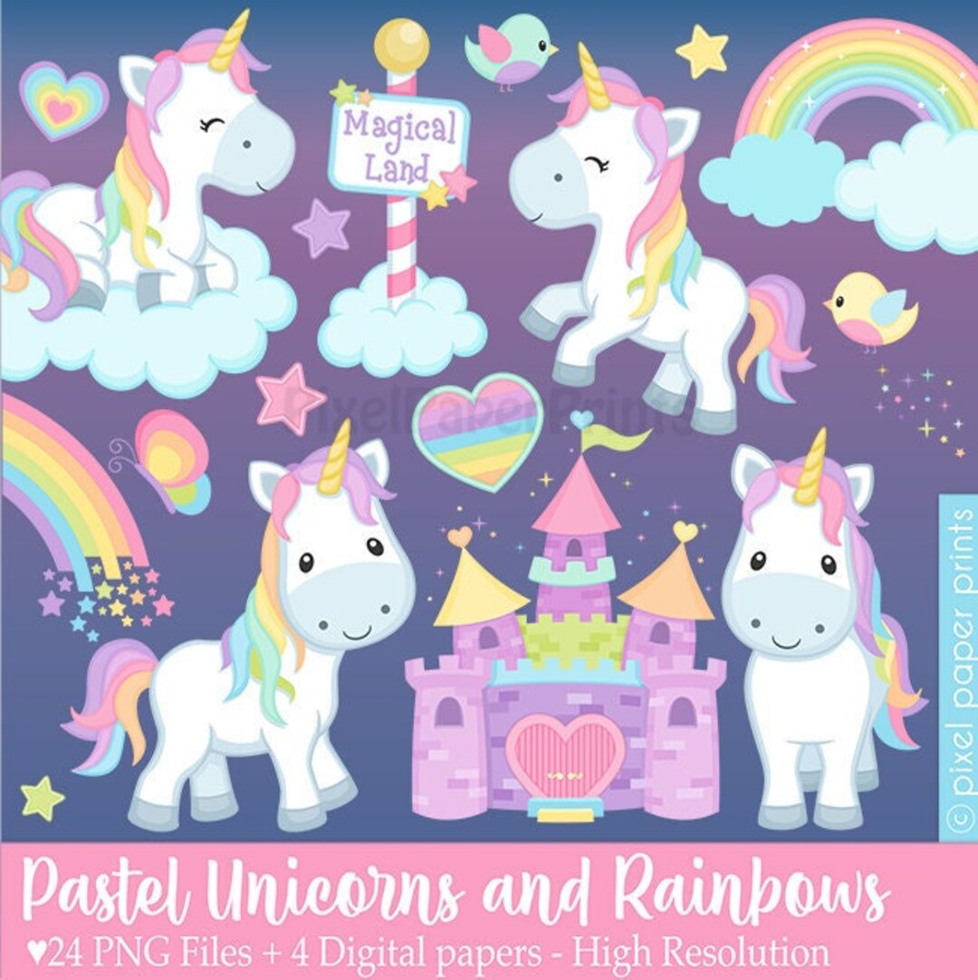 Unicorns and Rainbows Unicorn Clipart Rainbow Clip Art Etsy