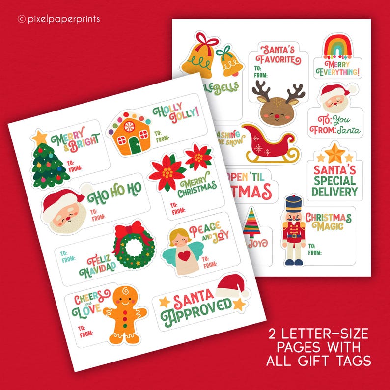 Printable Christmas Gift Tags - Cute Digital Gift Labels - Christmas ...
