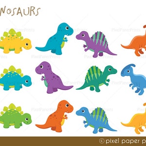 Dinosaur clipart DINOSAURS Clipart and Digital Paper Set Cute Dinosaur Clip Art Digital Download Printable image 3