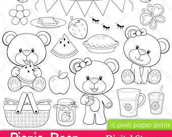 Picnic Bear - Digital stamps