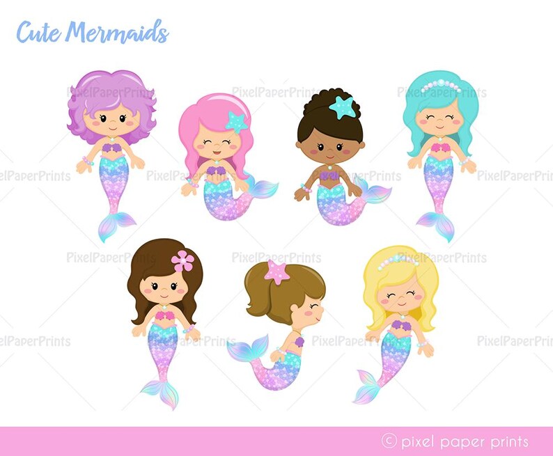 Cute Mermaid Clipart PNG Bundle – 96 Sea Life Illustrations + 7 Digital Papers – Ocean Theme Graphics for Kids Crafts and Commercial Use image 2