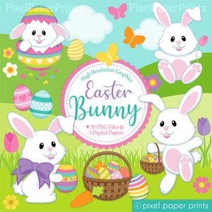 Easter Bunny Clip Art - Easter Eggs - Digital Images in PNG format - Create crafts, cards, scrapbooking, sublimation designs and more