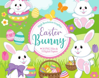 Easter Bunny Clip Art - Easter Eggs - Digital Images in PNG format - Create crafts, cards, scrapbooking, sublimation designs and more