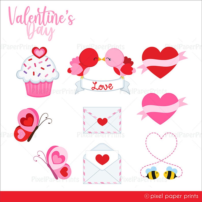 Valentine's Day Clip Art Cute Love Bear, Swans and Hearts Digital Download PNG Files Printable High Resolution image 4