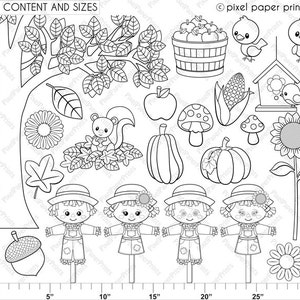 Fall Clip Art Cute Autumn Elements Digital stamps to create coloring pages, worksheets, scrapbook, cards, crafts and more image 2