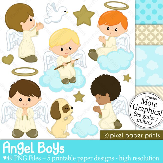 Angel Boys Digital paper and clip art set | Etsy