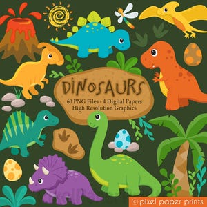 Dinosaurier Clipart - DINOSAURIER - Clipart und Digital Papier Set - Niedlicher Dinosaurier ClipArt - Digital Download - Printable