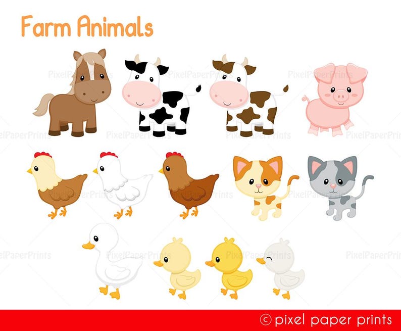 Farm Animals Clipart PNG, Cute Farm Animal PNGs, Printable Patterns for Crafts, Classroom and Kids Activities image 2