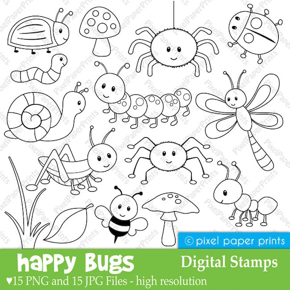 Happy Bugs - Digital Stamps Il_570xn