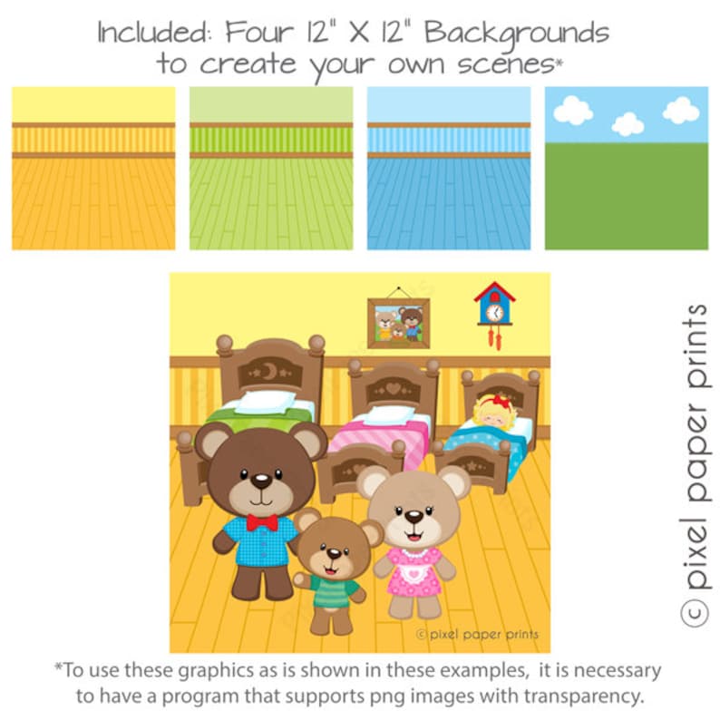 Goldilocks & the Three Bears - Clipart and Digital Paper Set - Digital ...