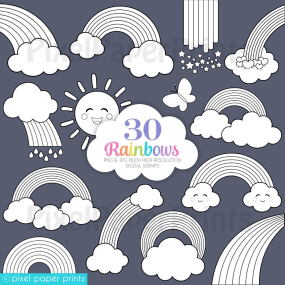 Rainbows - Digital Stamps - Rainbow Line Art - Digital - Rainbow Outlines Il_570xn