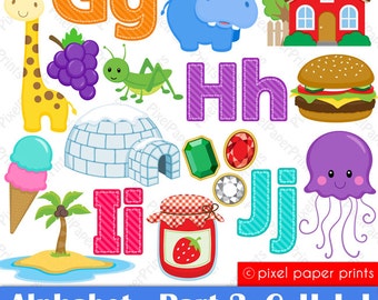 Alphabet Clipart  Part 3 - ABC clip art - GHIJ - School clip art - Digital Download