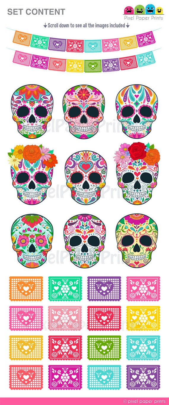 Download Day Of The Dead Clipart Sugar Skull Dia De Los Muertos Etsy