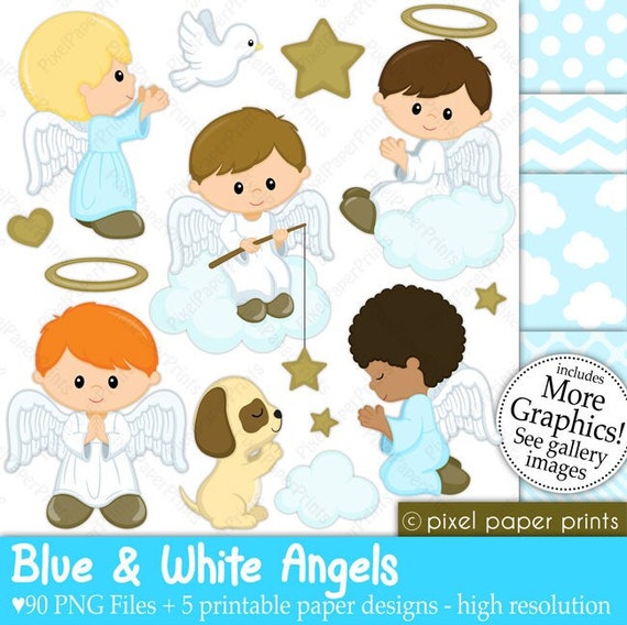 Angel clipart - Blue and White Angels - Digital paper and clip art set - Digital download Il_570xn