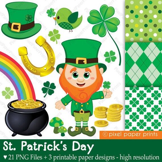 St. Patrick's Day - Digital paper and clip art set - Digital download Il_570xn