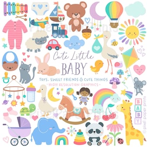 Baby Clipart Bundle | Baby PNG | Over 200 Cute PNG files | Animals, Toys, Baby Items | Graphics for Crafts, Design, Sublimation & more imagen 1