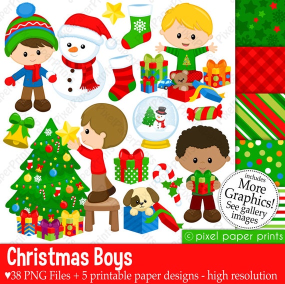 Christmas Boys - Christmas clipart - Clip Art and Digital paper set - Digital Download - Digital Stickers - Printable Il_570xn