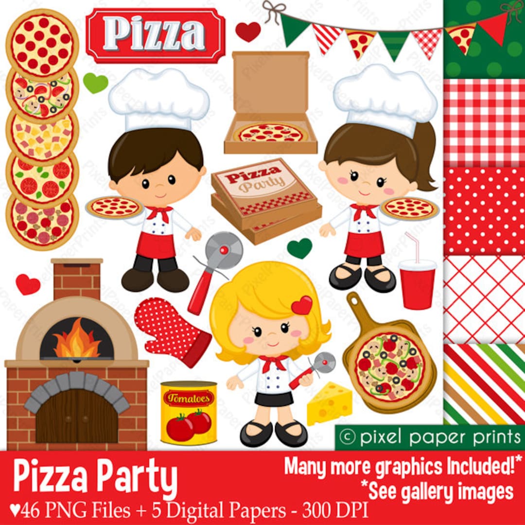 Pizza Party Clip Art and Digital Paper Set Pizza Clipart Etsy
