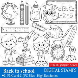 Back to school - Digital Stamps - Clipart line art