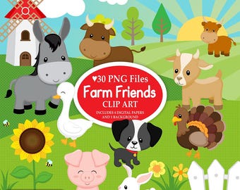Farm Animals Clipart PNG, Cute Farm Friends Graphics for Classroom Activities, Kids Crafts and Printables