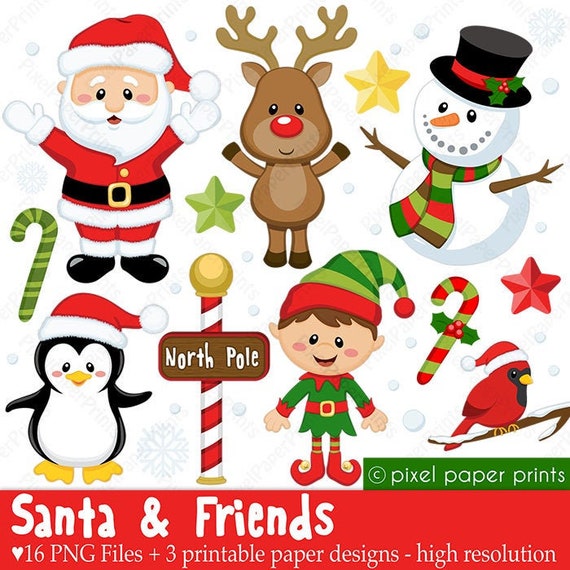 Christmas clipart - Santa and Friends - Clip art and Digital paper set - Digital Download Il_570xn
