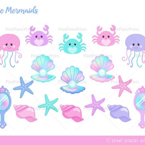 Cute Mermaid Clipart PNG Bundle – 96 Sea Life Illustrations + 7 Digital Papers – Ocean Theme Graphics for Kids Crafts and Commercial Use image 4